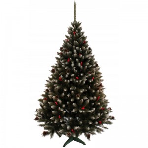 Nádherný vánoční stromeček zdobený jeřabinou a šiškami 220 cm