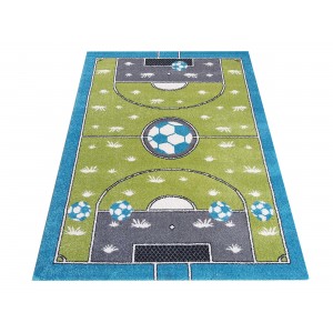 Moderný koberec do detskej izby s motívom futbalového ihriska pre chlapcov