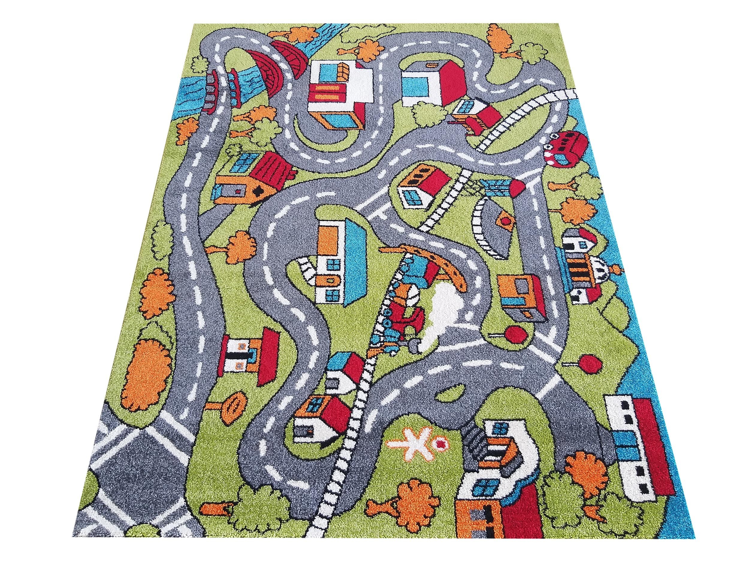 Moderní koberec do dětského pokoje s motivem městečka