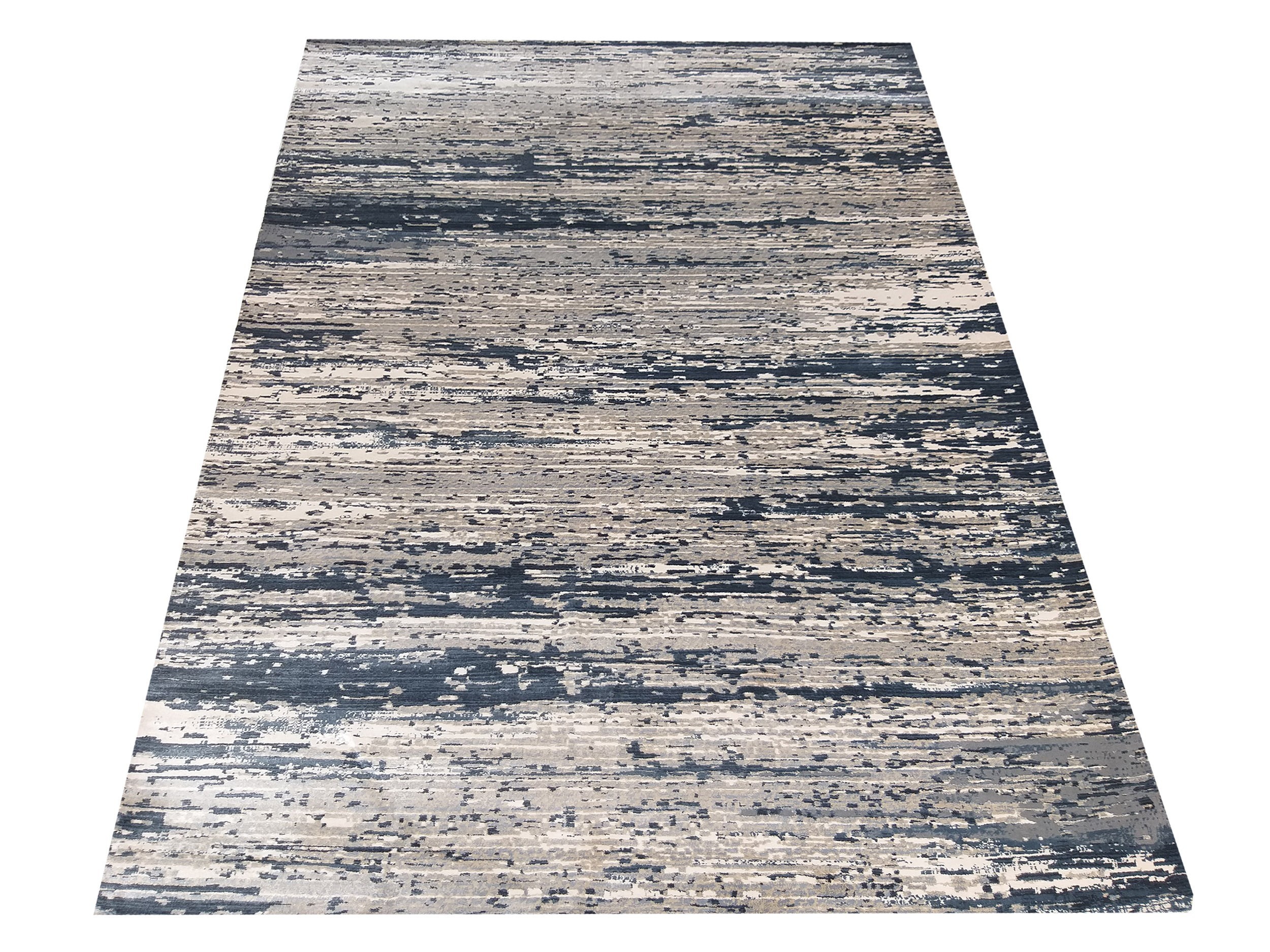 Designový modrý koberec s melírováním v béžové barvě