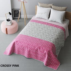Růžový přehoz na postel s geometrickými tvary 220x240 cm