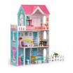 Pohádkový barevný dřevěný domeček pro panenky s nábytkem