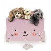 Dřevěný úložný box na šňůrce s kolečky a motivem růžové kočičky