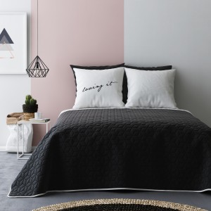 Černo bílé oboustranné plédy na postel s květinkovým vzorem 200x220 cm