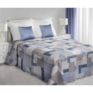 Patchworkové přehozy na postel šedě modré barvě se srdíčkovým vzorem