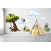 Nálepka na zeď pro děti veselé pandy na stromě