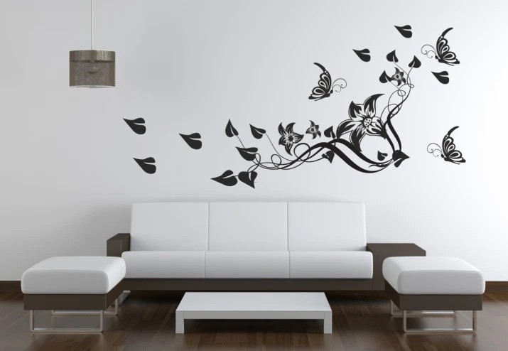Nálepka na zeď do interiéru s motivem květin, motýlů a listů