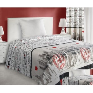 Bílé oboustranné přehozy na postel s nápisy