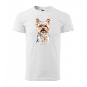 Vysoce kvalitní bavlněné pánské tričko s potiskem psa yorkshire terrier