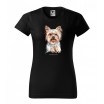 Bavlněné dámské tričko s potiskem psa yorkshire terrier