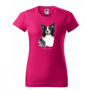 Dámské bavlněné tričko s módním potiskem psa border kolie