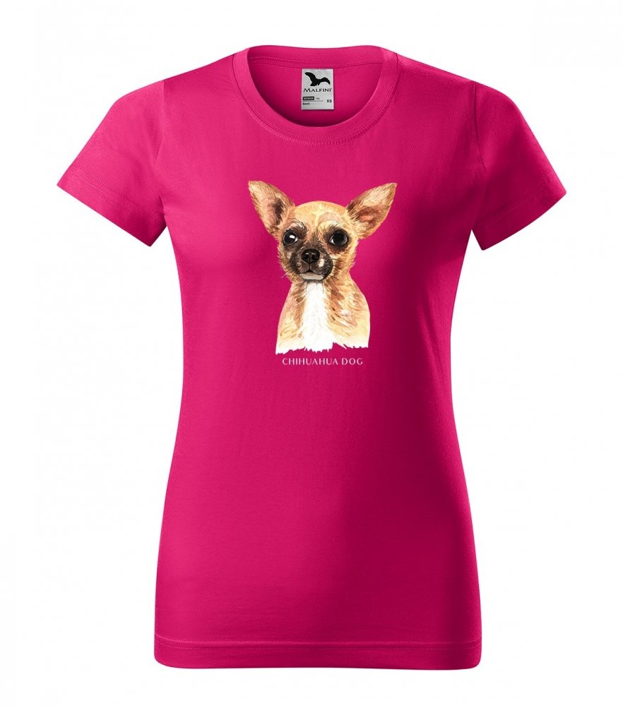 Stylové dámské tričko bavlněné s potiskem psa čivava