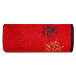 Bavlněný vánoční ručník červený s vločkami