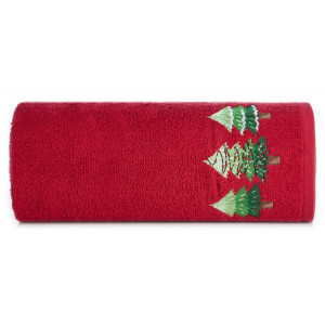 Bavlněný vánoční ručník červený s jedlemi