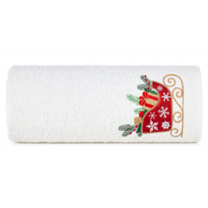 Bavlněný bílý ručník s vánočními saněmi