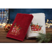 Bavlněný červený ručník s vánočními saněmi
