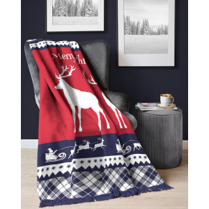 Vánoční deka se střapci a kostkovaným okrajem