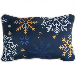 Modrý vánoční povlak na polštář zdobený sněhovými vločkami