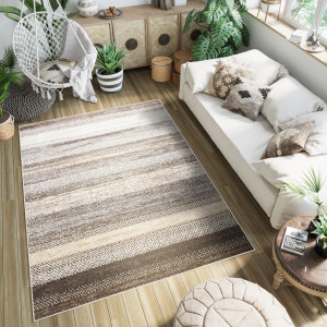 Moderní koberec s pruhy v hnědých odstínech