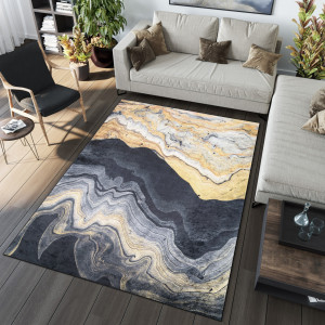 Černý designový koberec s abstraktním vzorem