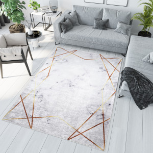 Šedý trendy koberec s jednoduchým zlatým vzorem