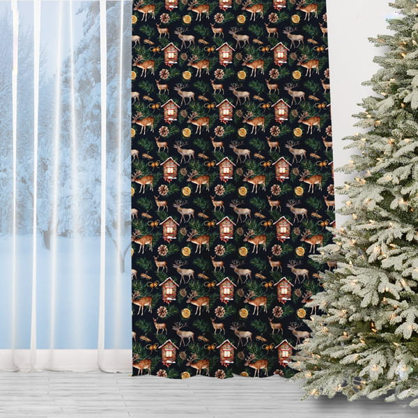 Tmavý vánoční závěs - Vánoční sob 150 x 240 cm