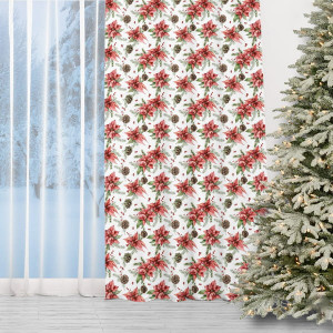 Krásný vánoční závěs s motivem vánoční růže 150 x 240 cm