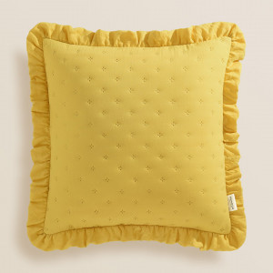 Romantický povlak na polštář MOLLY v hořčicově žluté barvě 45 x 45 cm