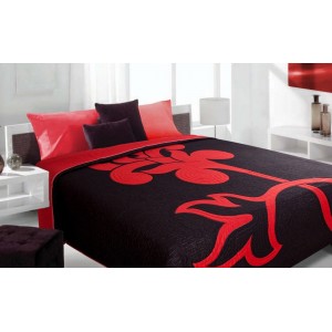 Luxusní oboustranný přehoz na postel černý s červeným vzorem