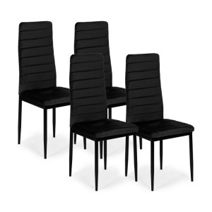 Sada 4 elegantních sametových židlí v černé barvě