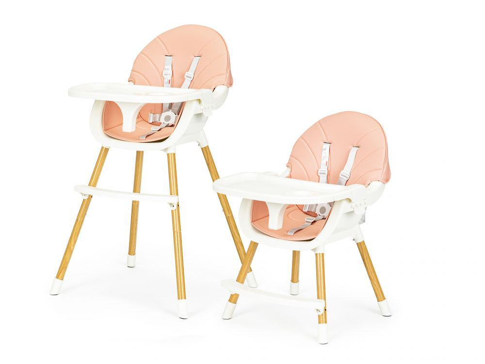 Dětská růžová židlička na krmení 2v1