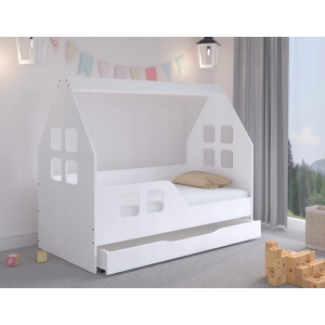 Dětský domeček na postel se šuplíkem 140 x 70 cm bílý levý