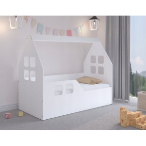 Dětský domeček na postel 140 x 70 cm bílý levý