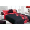 Luxusní oboustranný přehoz na postel černý s červenými květy