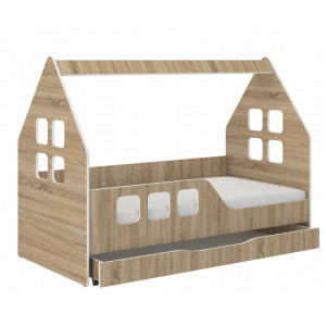 Dětský domeček na postel se šuplíkem 160 x 80 cm v dekoru dub sonoma levý