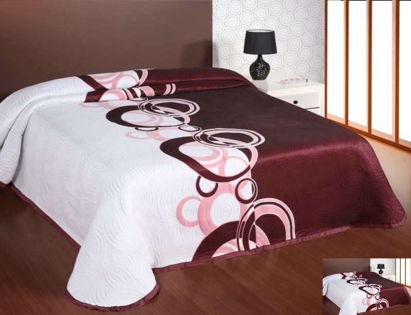 Luxusní oboustranný přehoz na postel bílo růžovo bordový s motivem