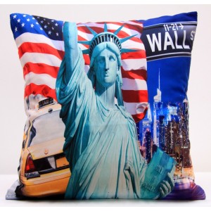 Modré povlaky na polštáře s americkým motivem sochy svobody