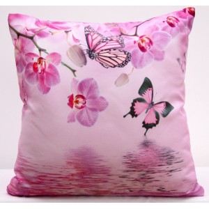 Růžové povlaky na polštáře s motýly a orchidejemi