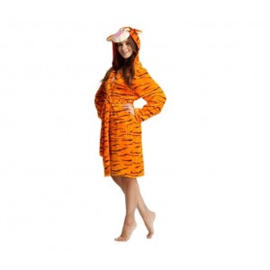 Dámský župan oranžové barvy s motivem tygra velikost S
